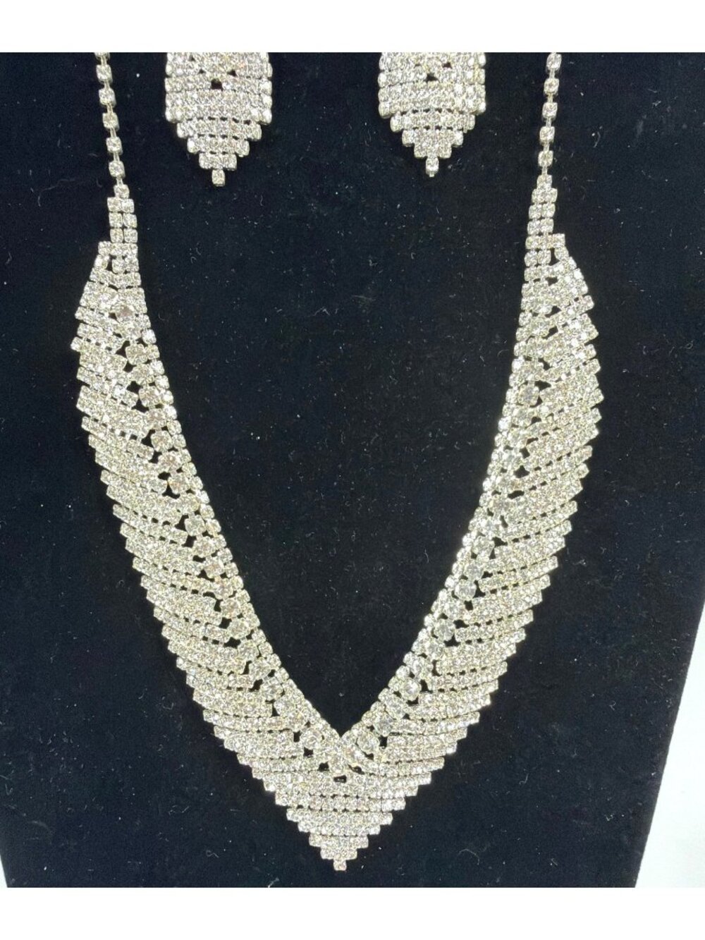 Clear Rhinestone Bridal Wedding Jewelry Set Statement Necklace Drop Earrings Lot - Picture 6 of 16